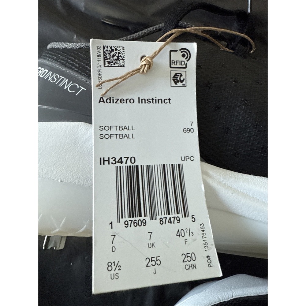 Adidas Adizero Instinct White/Black Womens Softball Cleats‎ Size 8.5 IH3470 - Picture 7 of 7